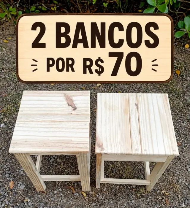 2 bancos banquetas madeira pinus lixado