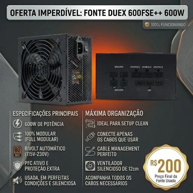 Fonte 600w Full modular