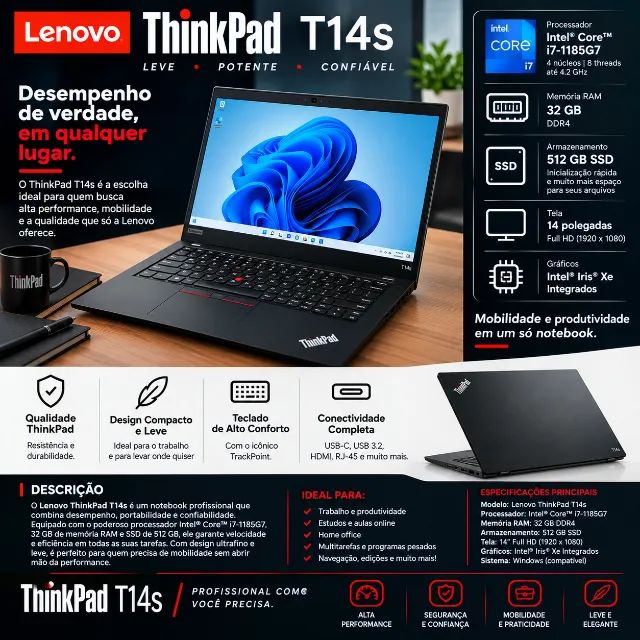 NOTEBOOK THINKPAD T14S I7-1185G7 (32GB RAM+512GB SSD) - Notebooks