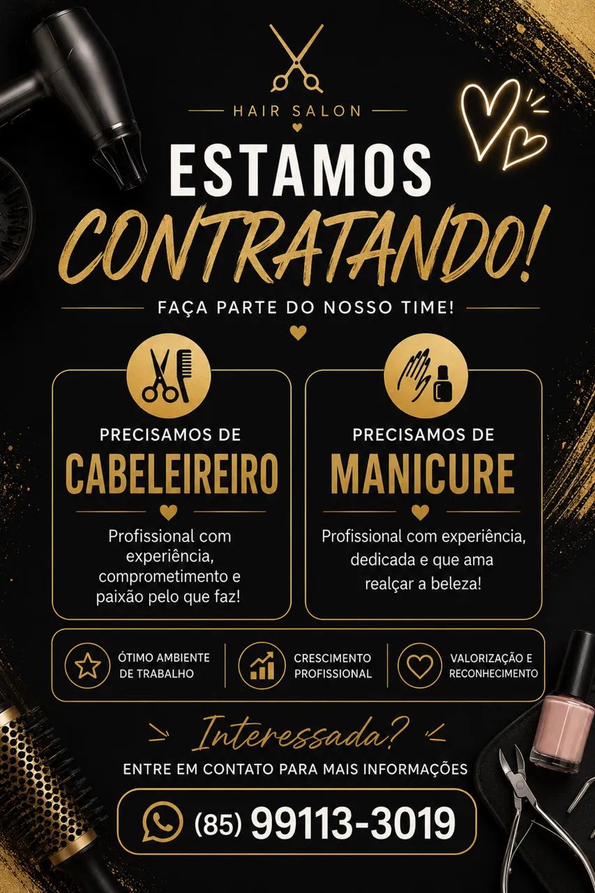 Vaga cabelereiro e manicure 