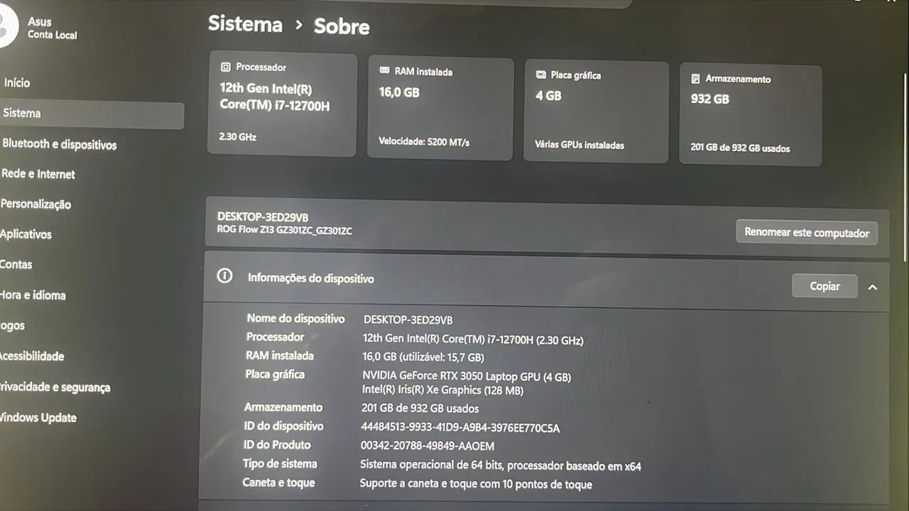notebook asus rog flow z13 i7 16gb - Foto 3