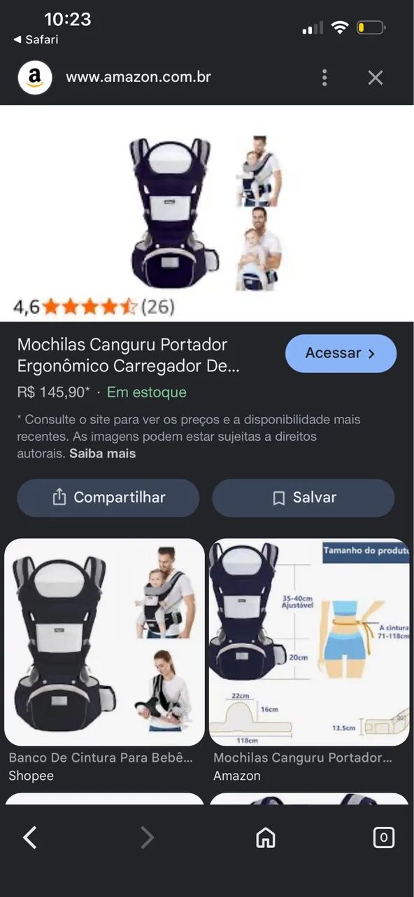 Canguru para bebê até 15kg