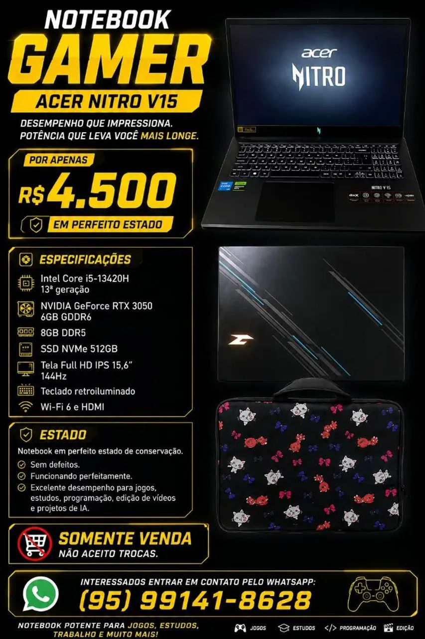 Vende-se Notebook Gamer Nitro V15  - Foto 4