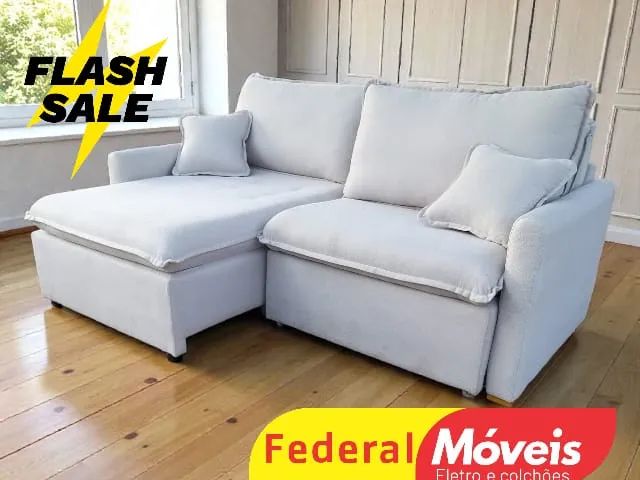Sofá Cama 2,24m Linho 18cm Pillow - Últimas Unidades!