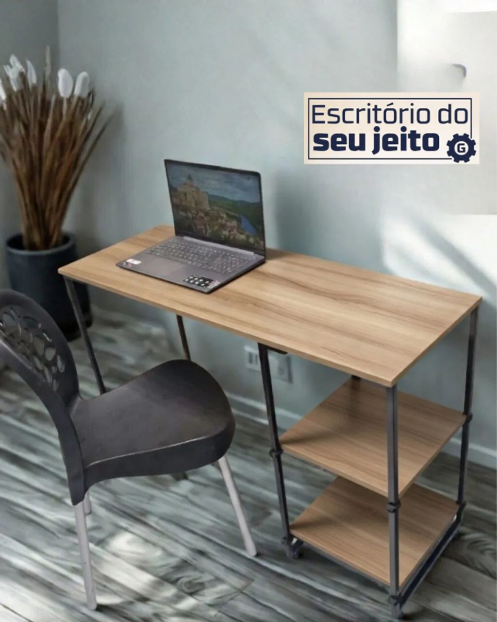 Mesa Industrial com prateleira 1,1m NOVA Birô Multiuso para Computador Notebook Gamer - Foto 2