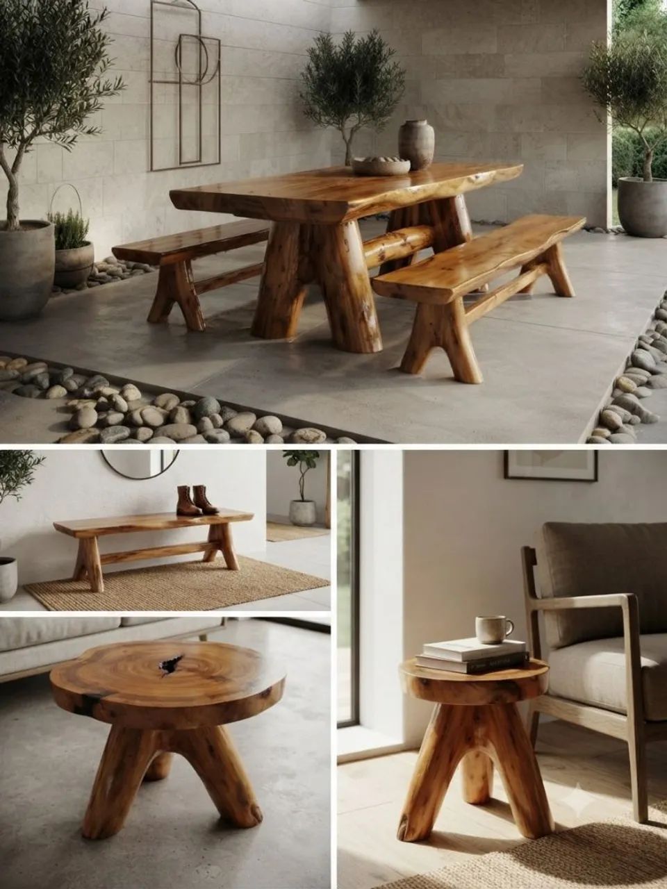 ?Mesa de Jantar Rústica Artesanal com Bancos para Varanda e Área Gourmet - Foto 3