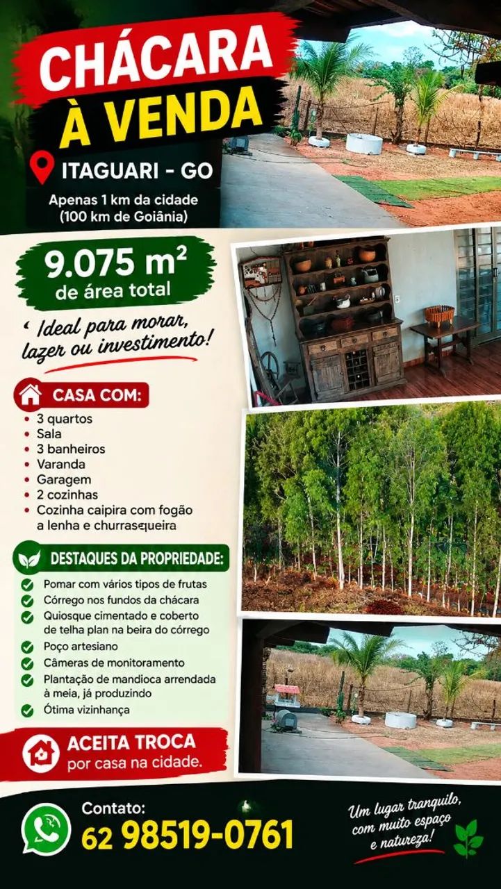 Chácara em Itaguari. 1km da cidade.