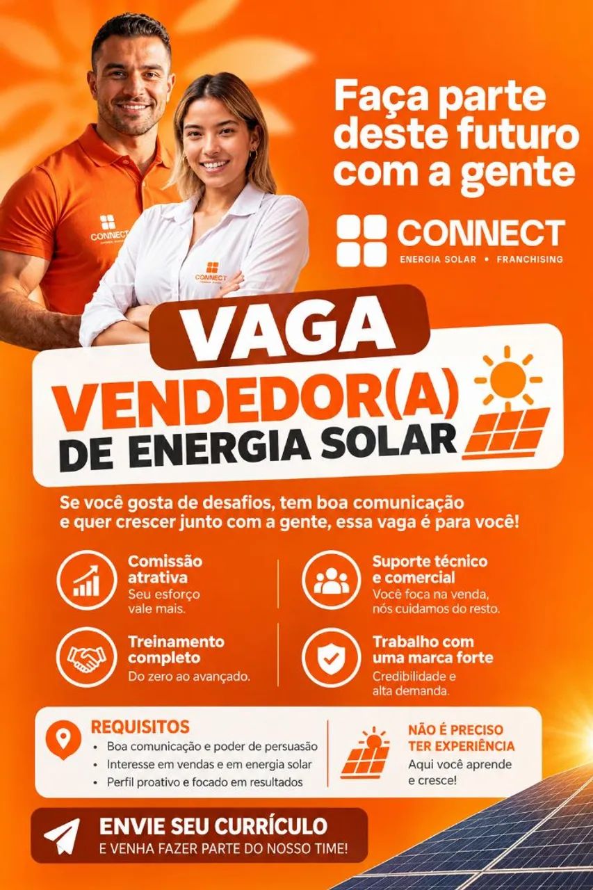 Oportunidade vaga vendedor Energia solar