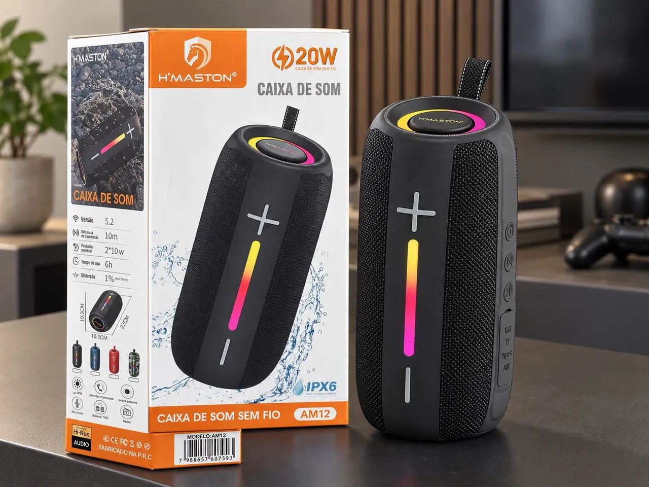 Caixa de Som Bluetooth H?Maston AM12 20W com RGB - Foto 2