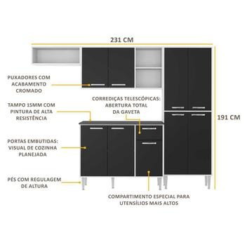 Cozinha Compacta 9 Portas Multimóveis Branco Preto - Foto 3