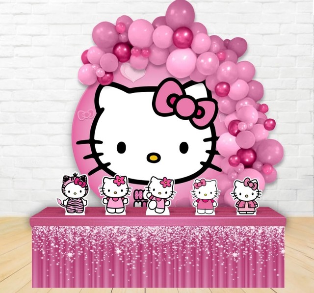 Painel Hello Kitty + Estrutura + 4 displays de mesa em MDF