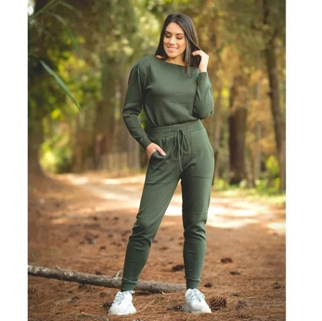 Conjunto feminino manga longa tricot Novo