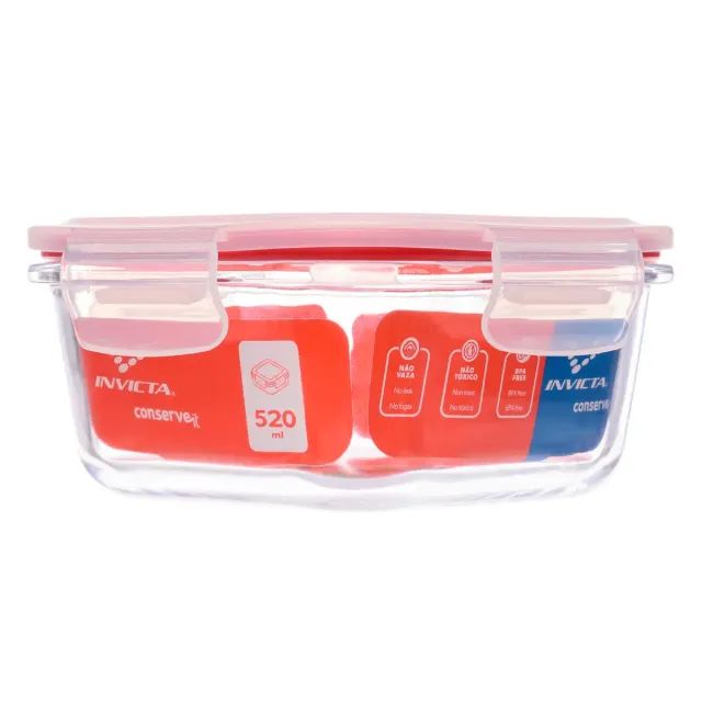 Tigela Invicta Tampa Hermética Quadrada de Vidro 520ml - Foto 3