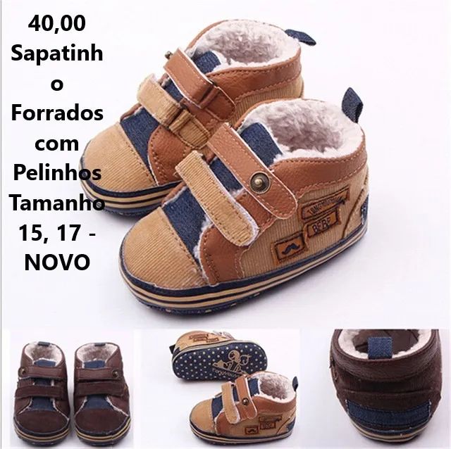 Sapatinho Forrados com Pelinhos Tamanho 17, Somente o Escuro - NOVO
