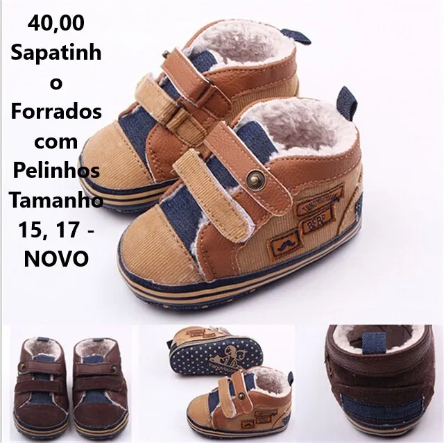 Sapatinho Forrados com Pelinhos Tamanho 17, Somente o Escuro - NOVO
