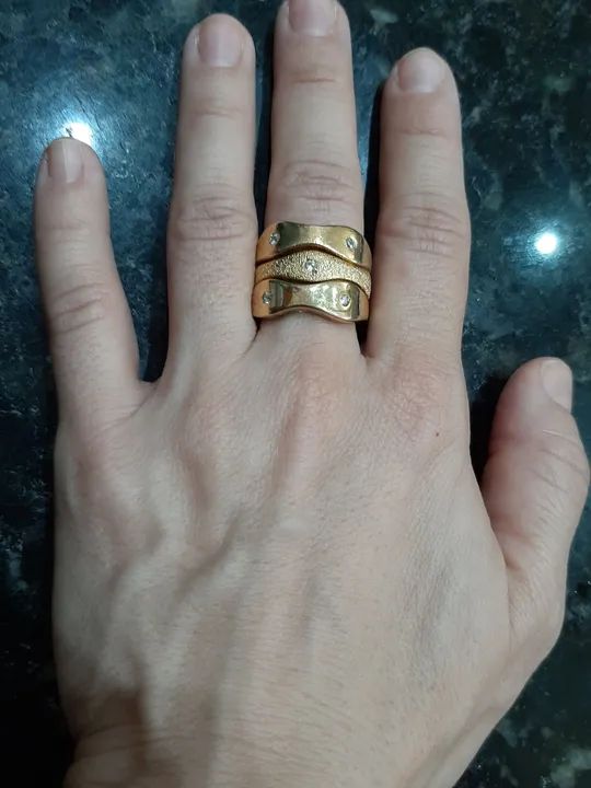 Anel triplo dourado com brilhante - Foto 2