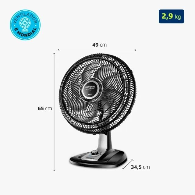 Ventilador 40cm Super Turbo 8 Pás, Mondial, Preto/Prata, 140W, 110V - VTX-40-8P - Foto 5