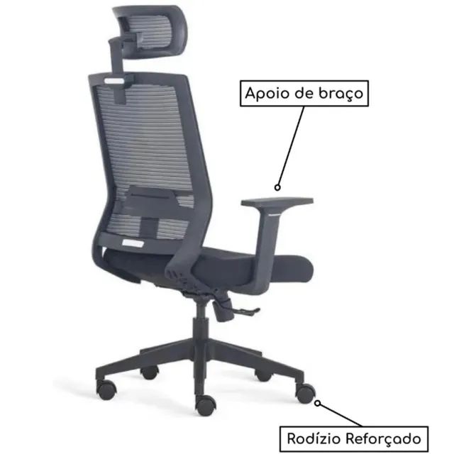 Cadeira Escritório Presidente Tela Berlim Cor Preto Conforto Ergonômico | Modelo 30050 - Foto 5