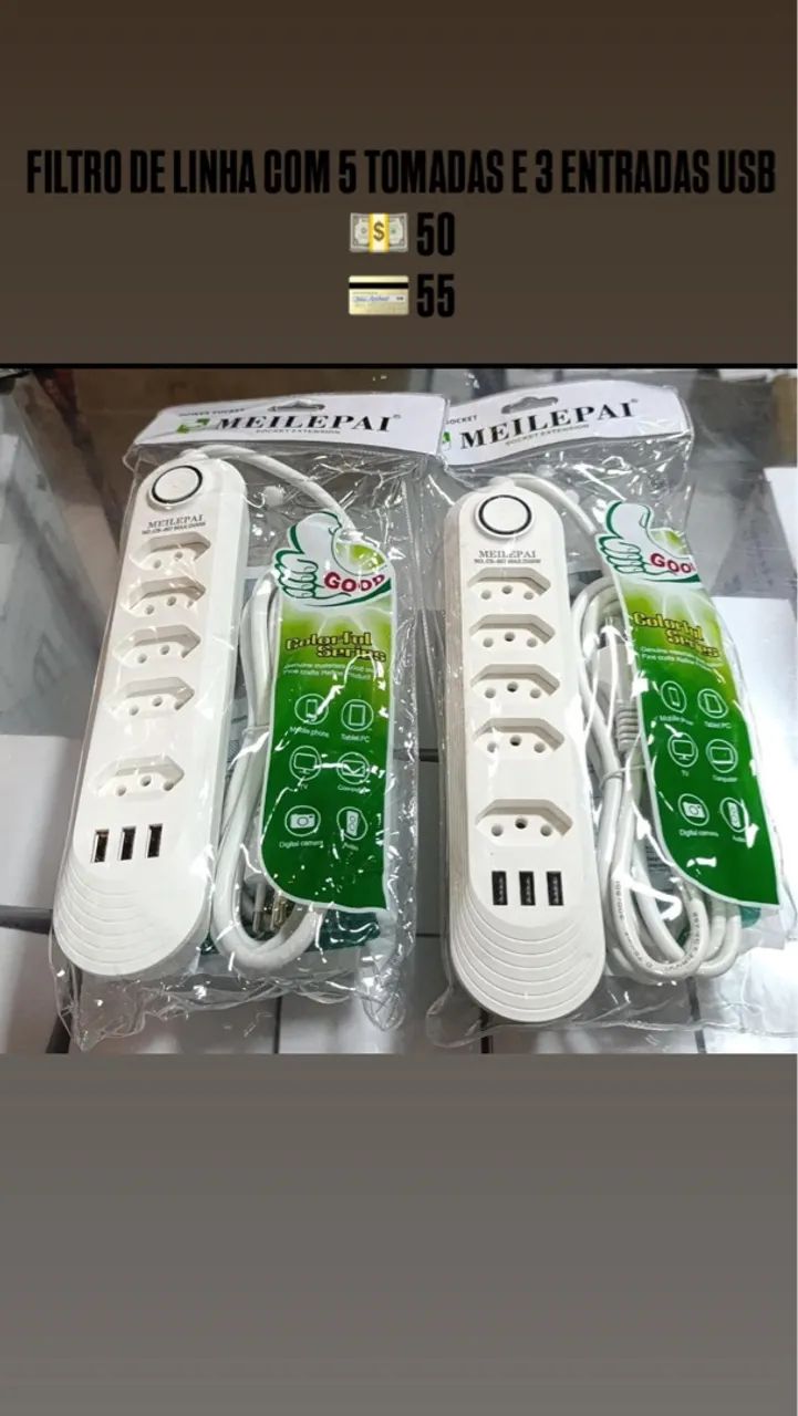 Extensão De Tomada Com 3 Entrada Usb Bivolt e 5 Tomadas