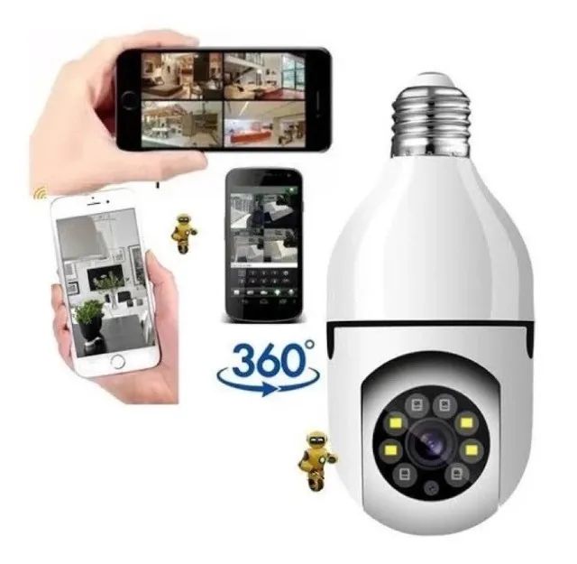 Câmera Wifi Inteligente Lâmpada Panorâmica e Espiã Full HD Visão noturna App Yoosee - Foto 2