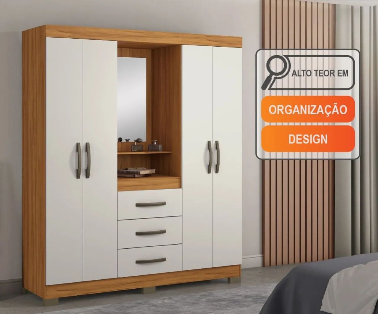 Guarda-Roupa Moderno com Espelho e Design Funcional