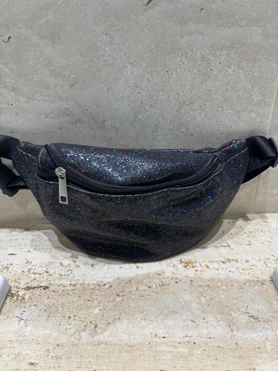 Pochete - Bolsa de cintura preta com glitter