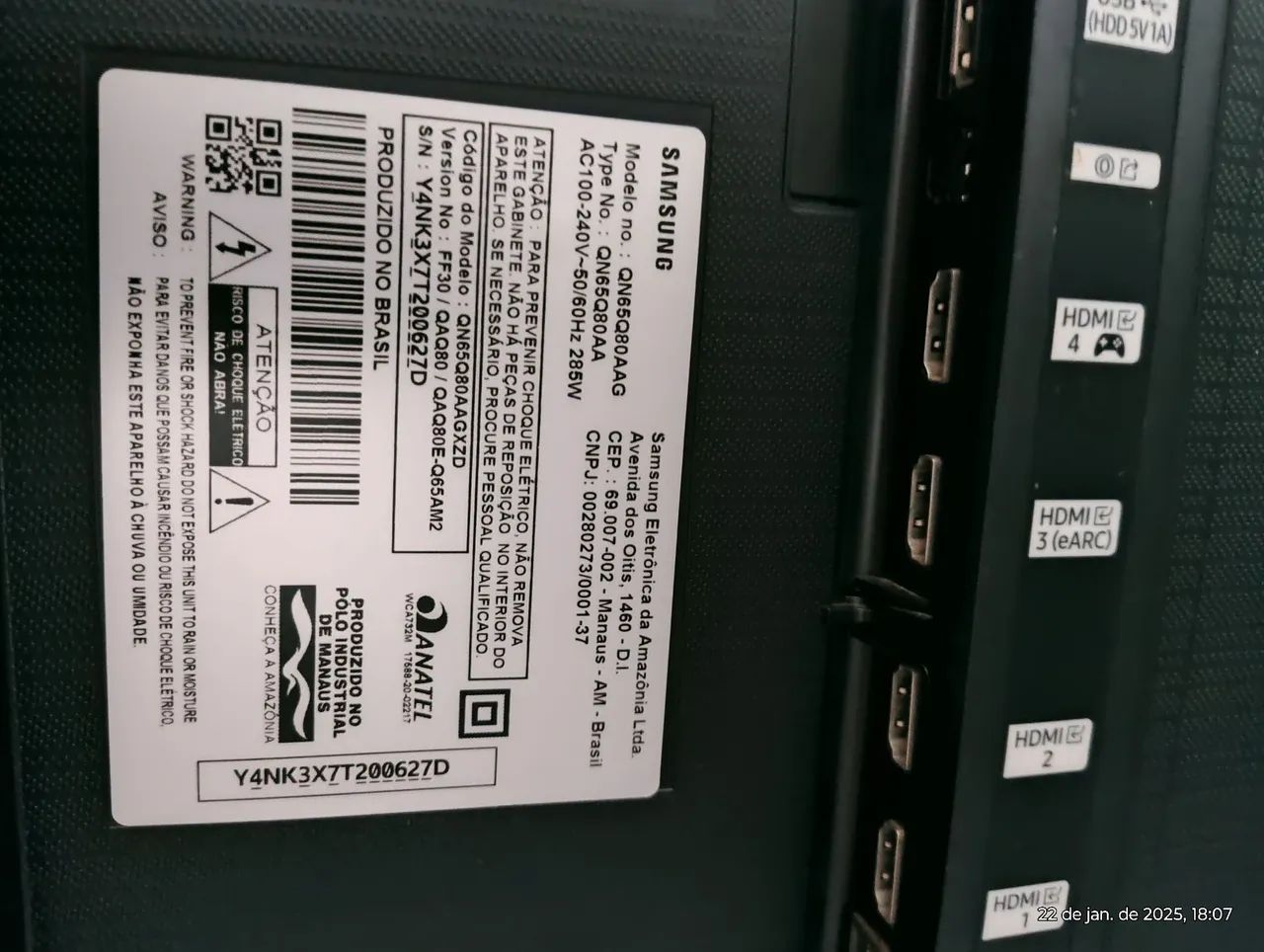 TV Samsung QN65Q80AAG 65 polegadas 4K