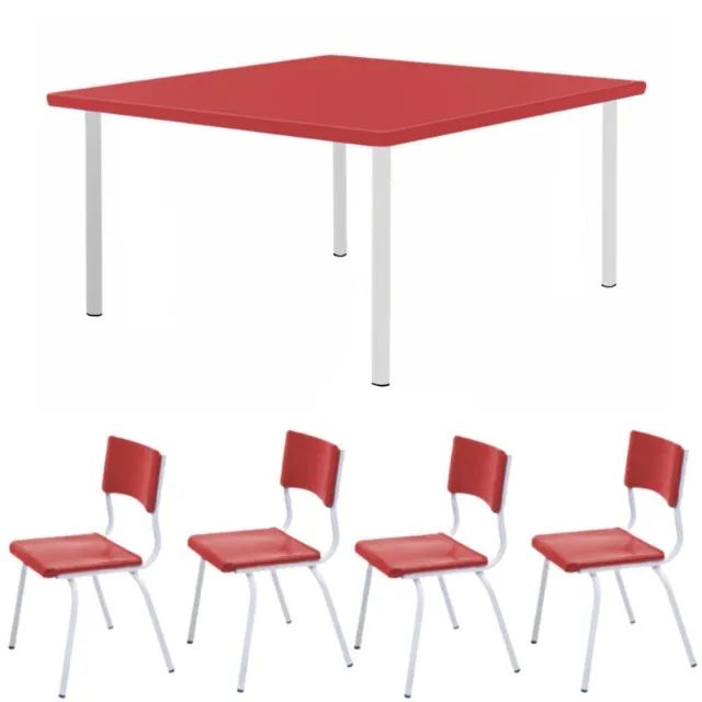 Conjunto Quadrado c/ 4 Cadeiras Vermelho Infantil Tampo Plástico 2 a 6 Anos Modelo 44001