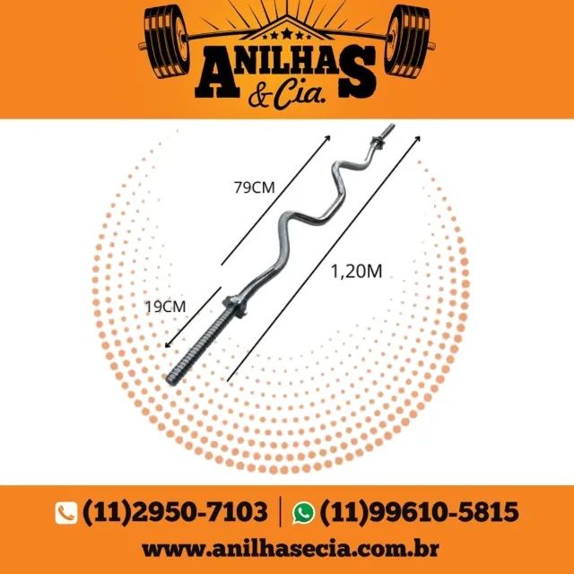 Barra W Cromada Com Rosca Big Academia e Exercícios