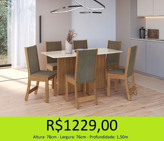 mesa de madeira com 6 cadeiras frete fixo 