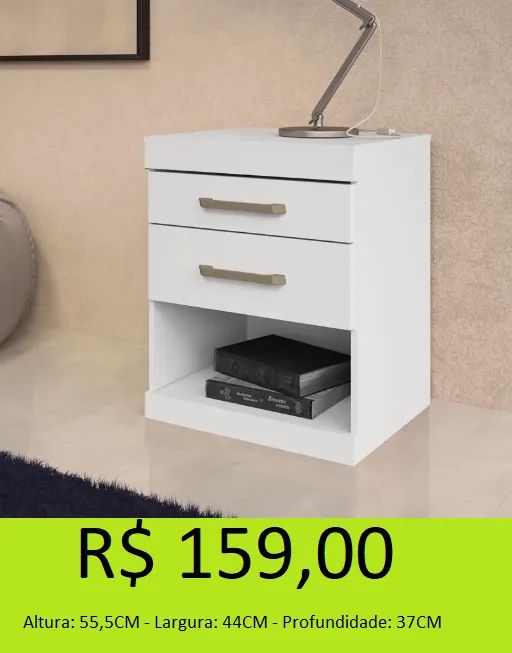 Mesa de cabeceira reforçada duas gavetas