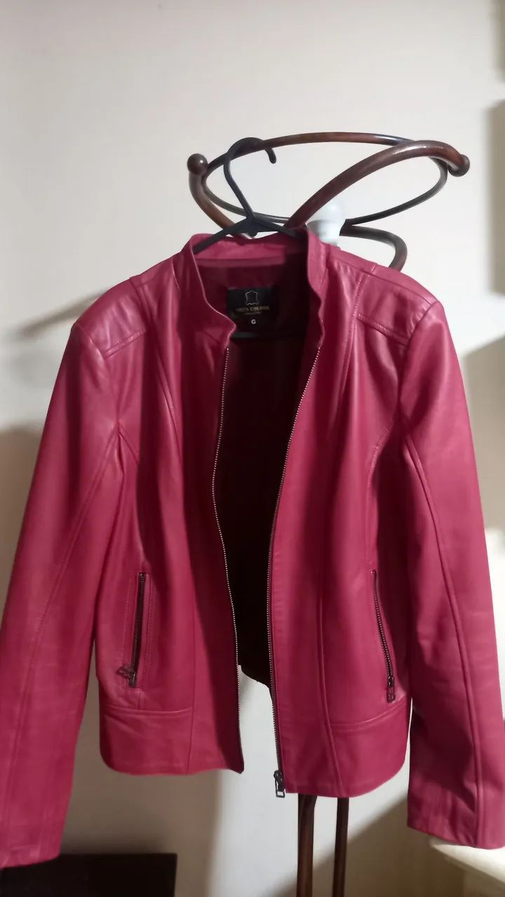 Jaqueta de Couro Vermelha Elegante P/M