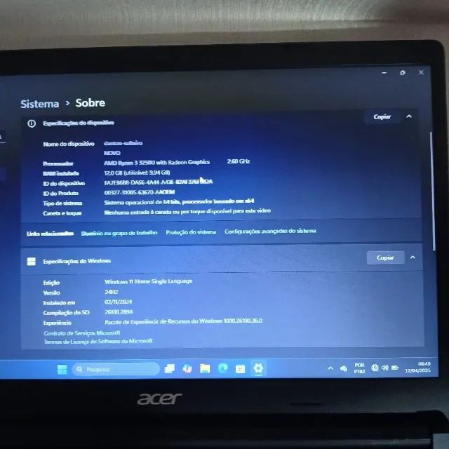Acer Aspire # Ryzen 3 # 12GB Ram # 01TB Armaz # Muito novo - Foto 3