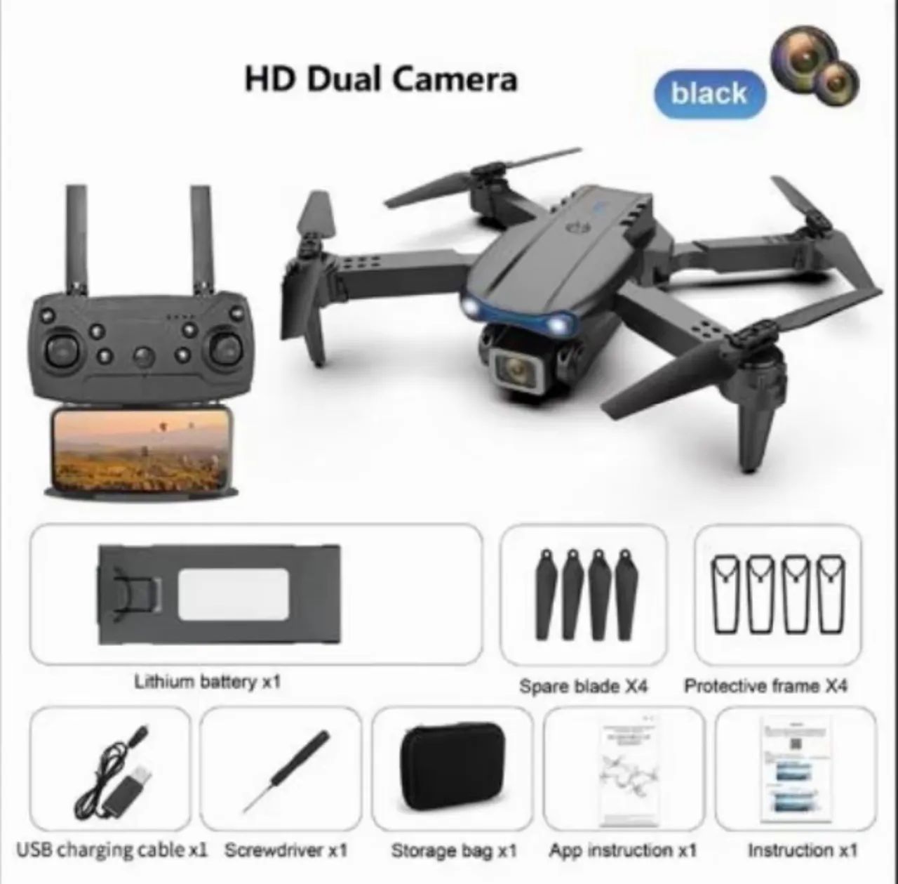 Drone Dobrável E99 Pro com Câmera HD | Controle Remoto + Bolsa - Foto 3
