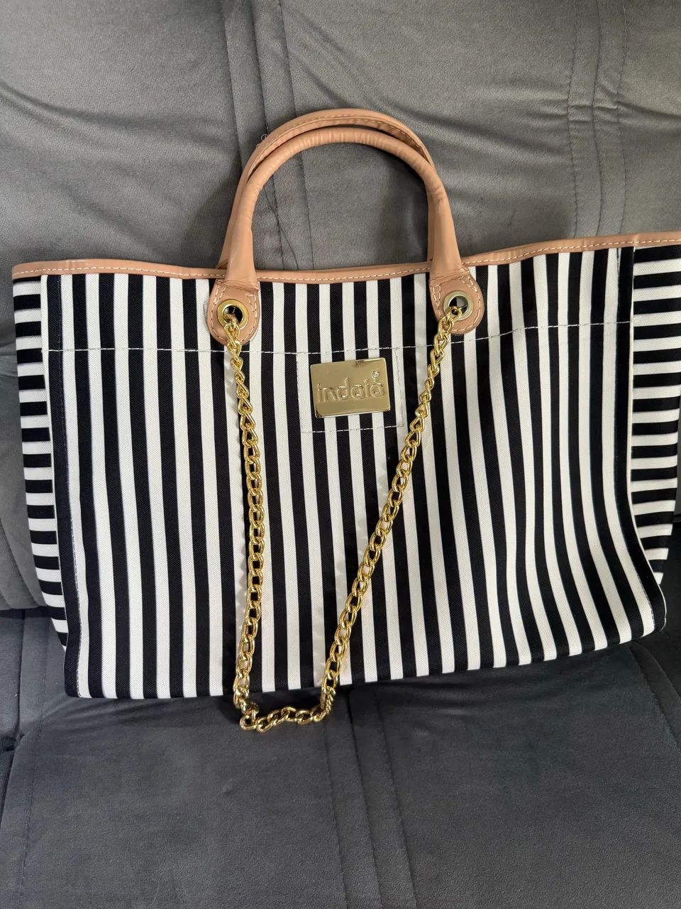 bolsa indaiá listrada preta e branca