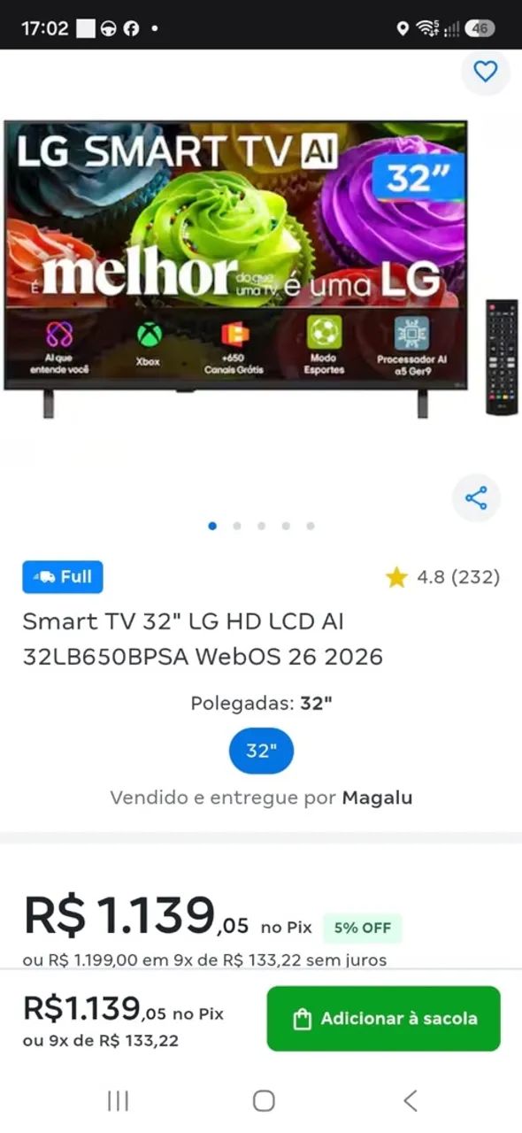 Smart TV HD 32 Polegadas LG Lacrada