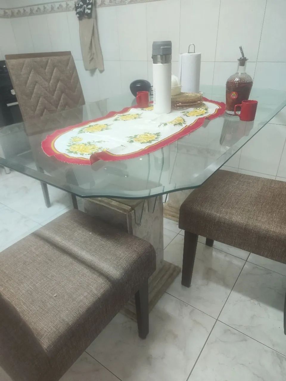 Mesa vidro pés marmore - Foto 2