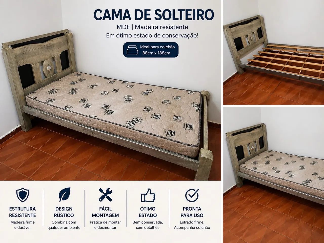 Vendo cama de solteiro com colchão 
