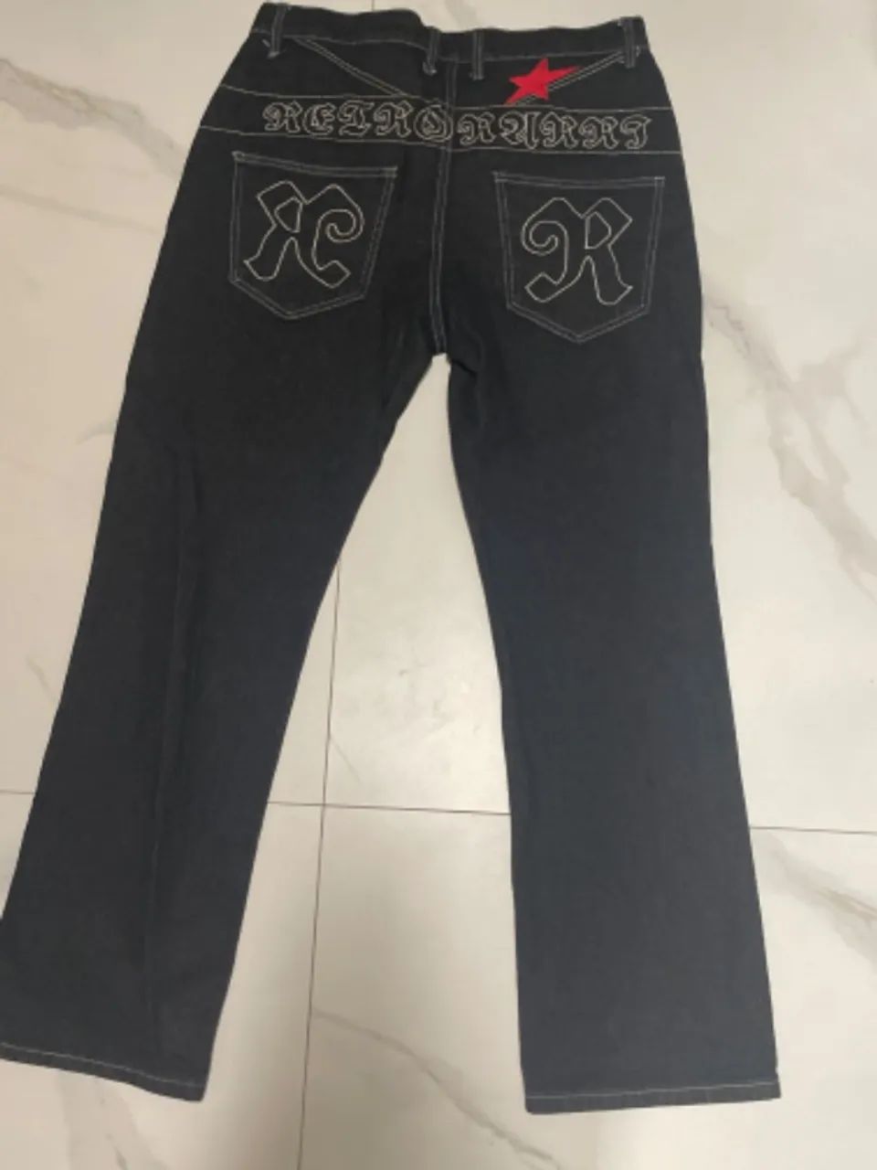 Calça jeans y2k com estampa
