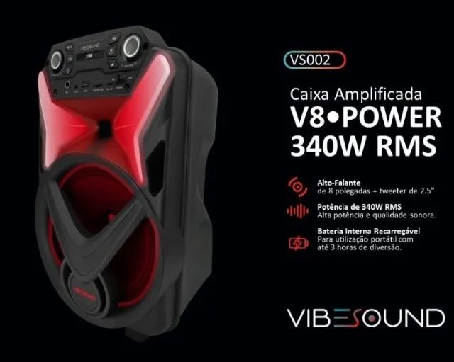 Caixa Bluetooth 340w Vibesound com microfone até 4 horas de Bateria - Foto 5