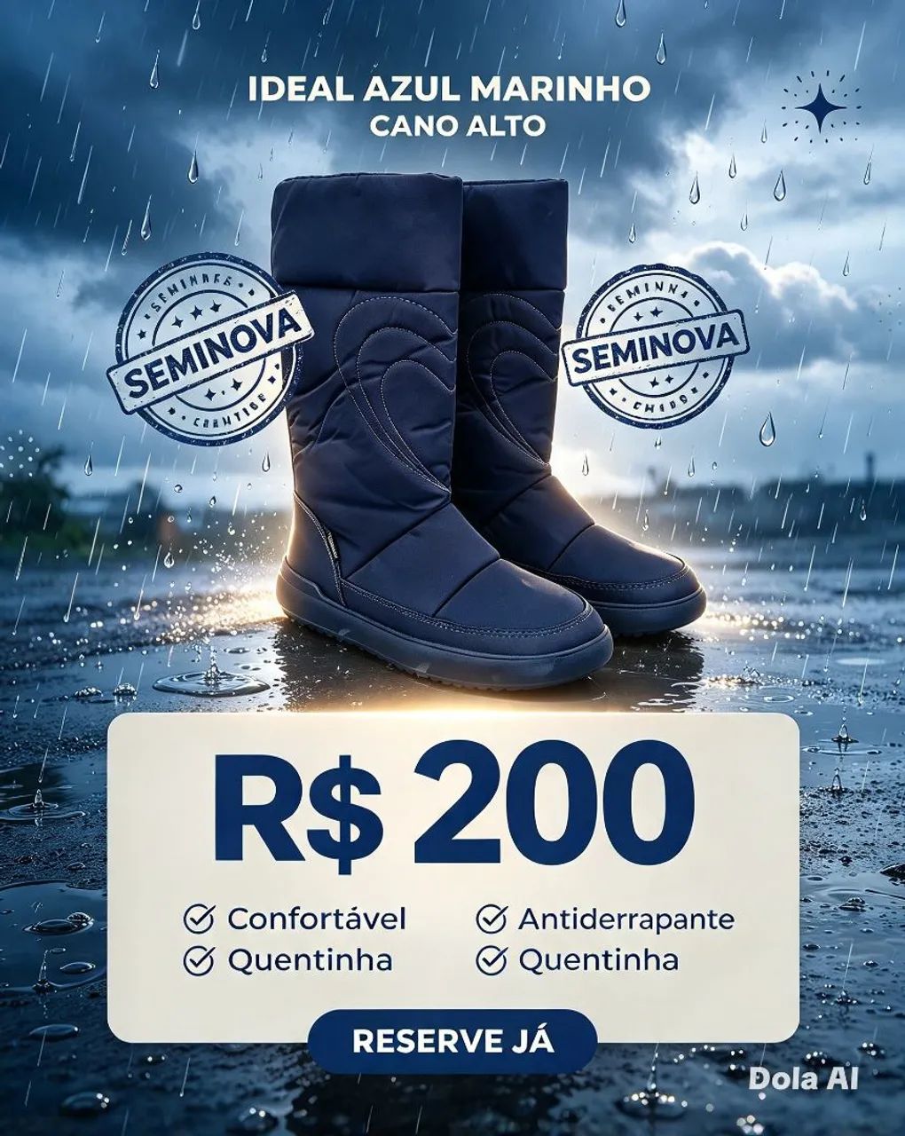 Bota drop bibi cano longo coração azul marinho