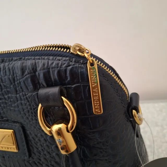 Bolsa Baú Couro Croco Donna Azul - Nova c/ Detalhe - Foto 5