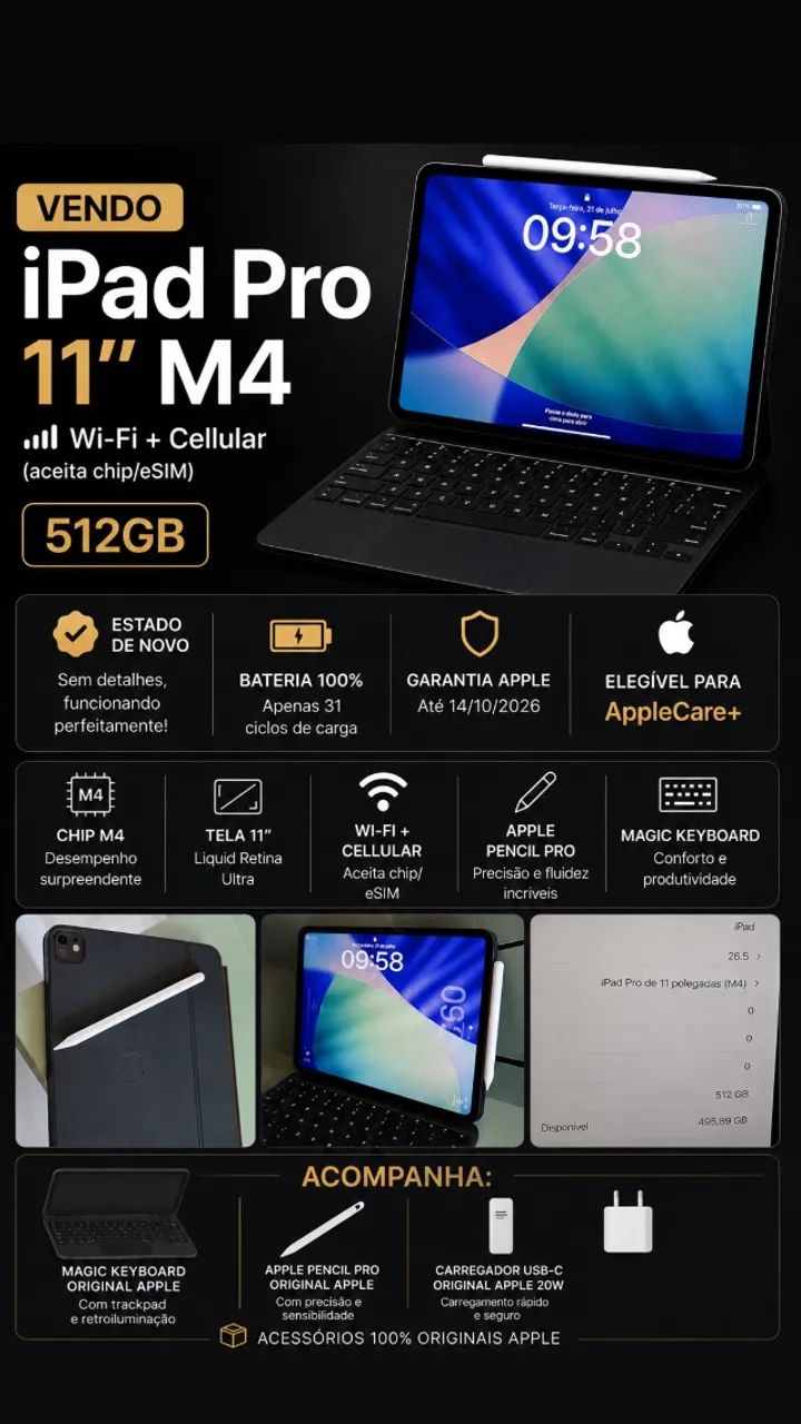 iPad Pro 11 M4 512GB Wi-Fi + Cellular + Magic Keyboard + Apple Pencil Pro