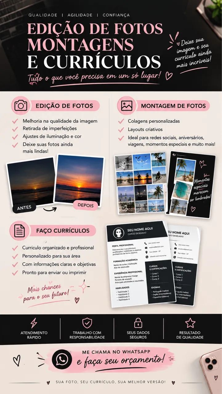 Faço currículo e edito fotos