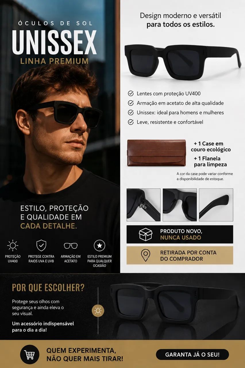 Óculos de sol Quadrado Retrô ? LINHA PREMIUM - Foto 2