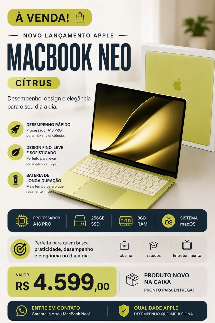 APROVEITE!! MacBook Neo Apple - cor Cítrus - Notebooks - Itapema