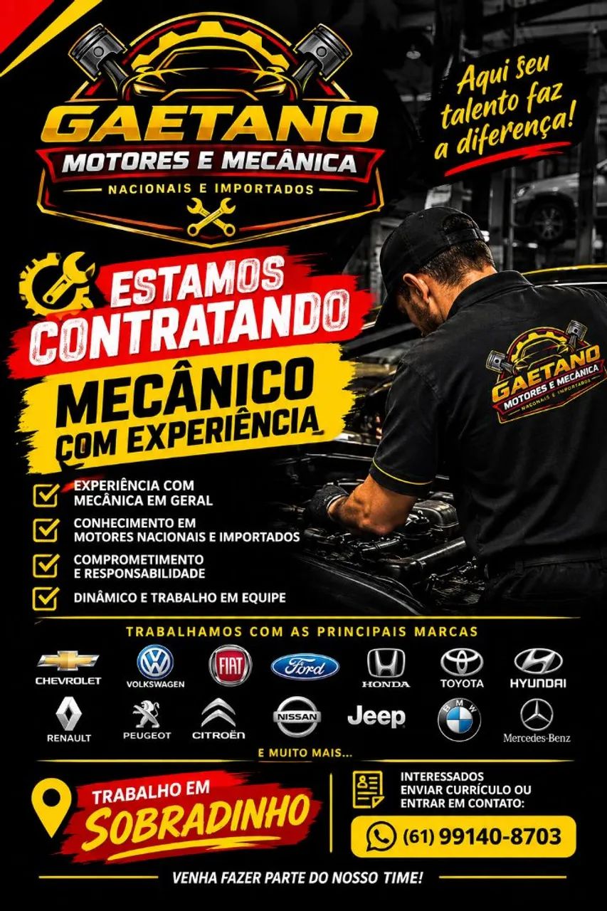 Vaga para Mecânico com experiência 