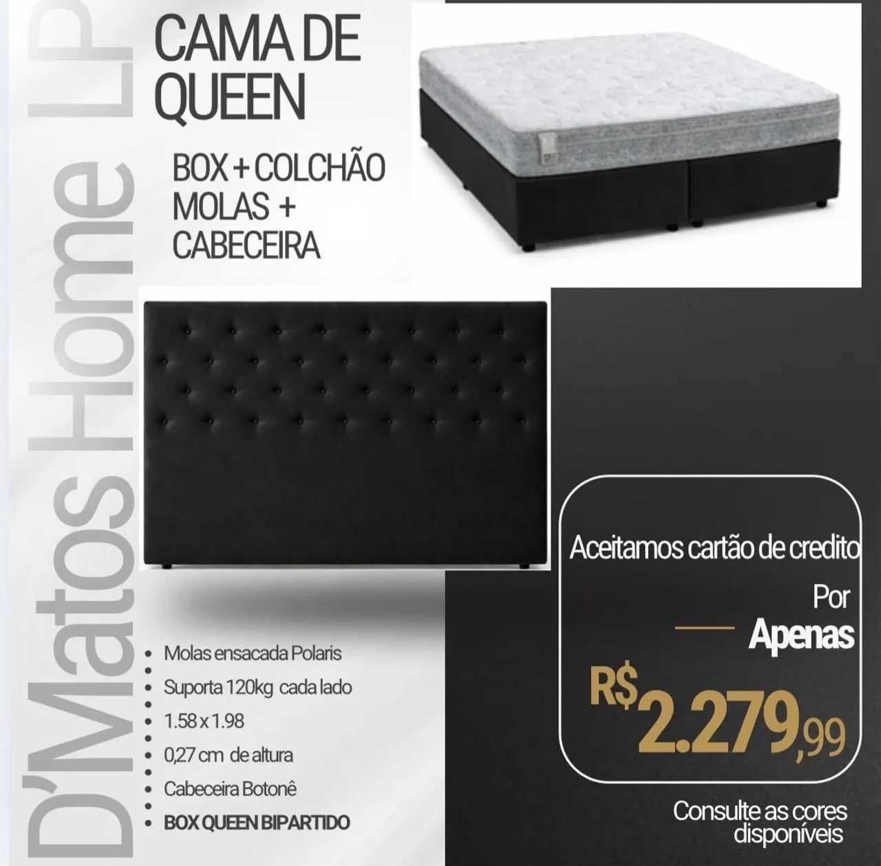 Cama Queen com Box, Colchão e Cabeceira 