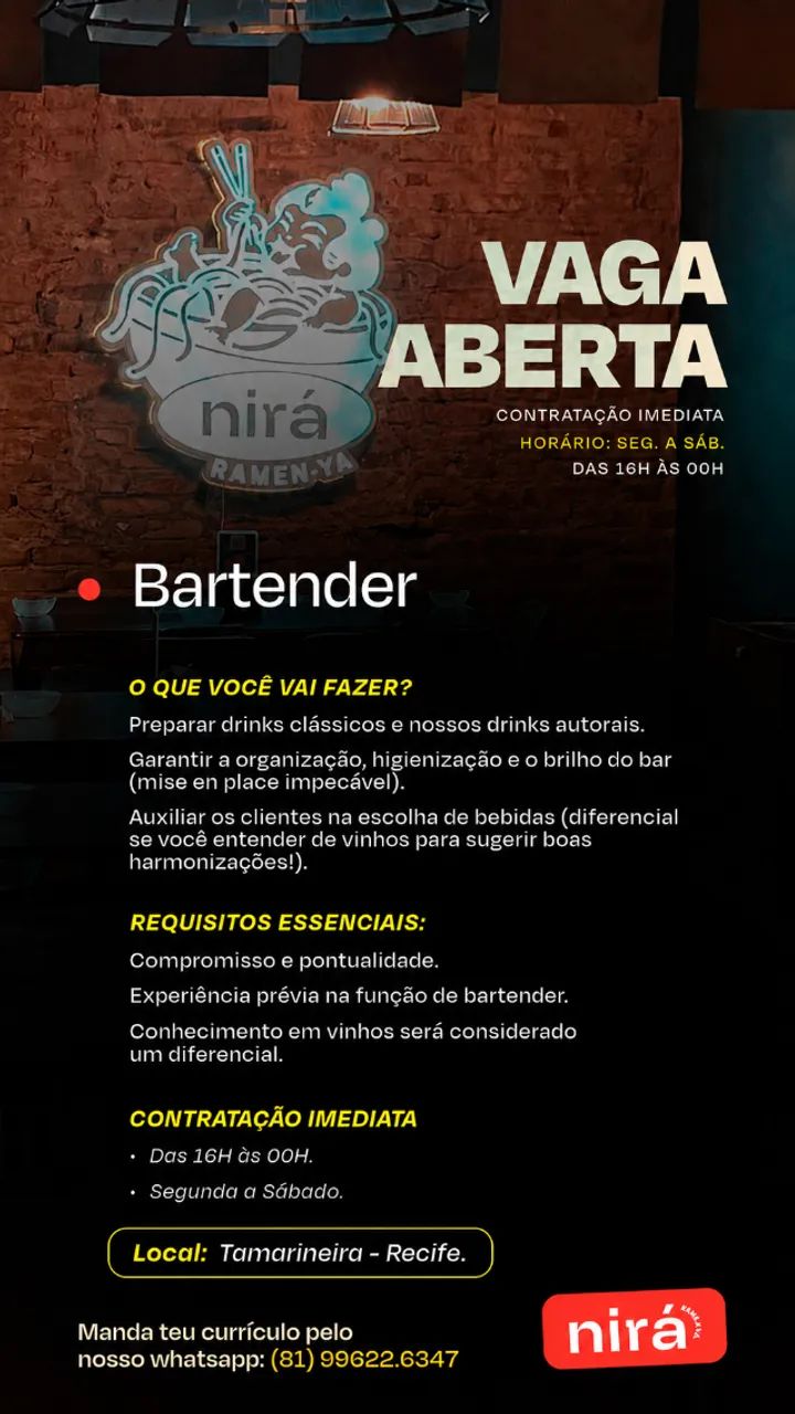 VAGA PARA BARTENDER