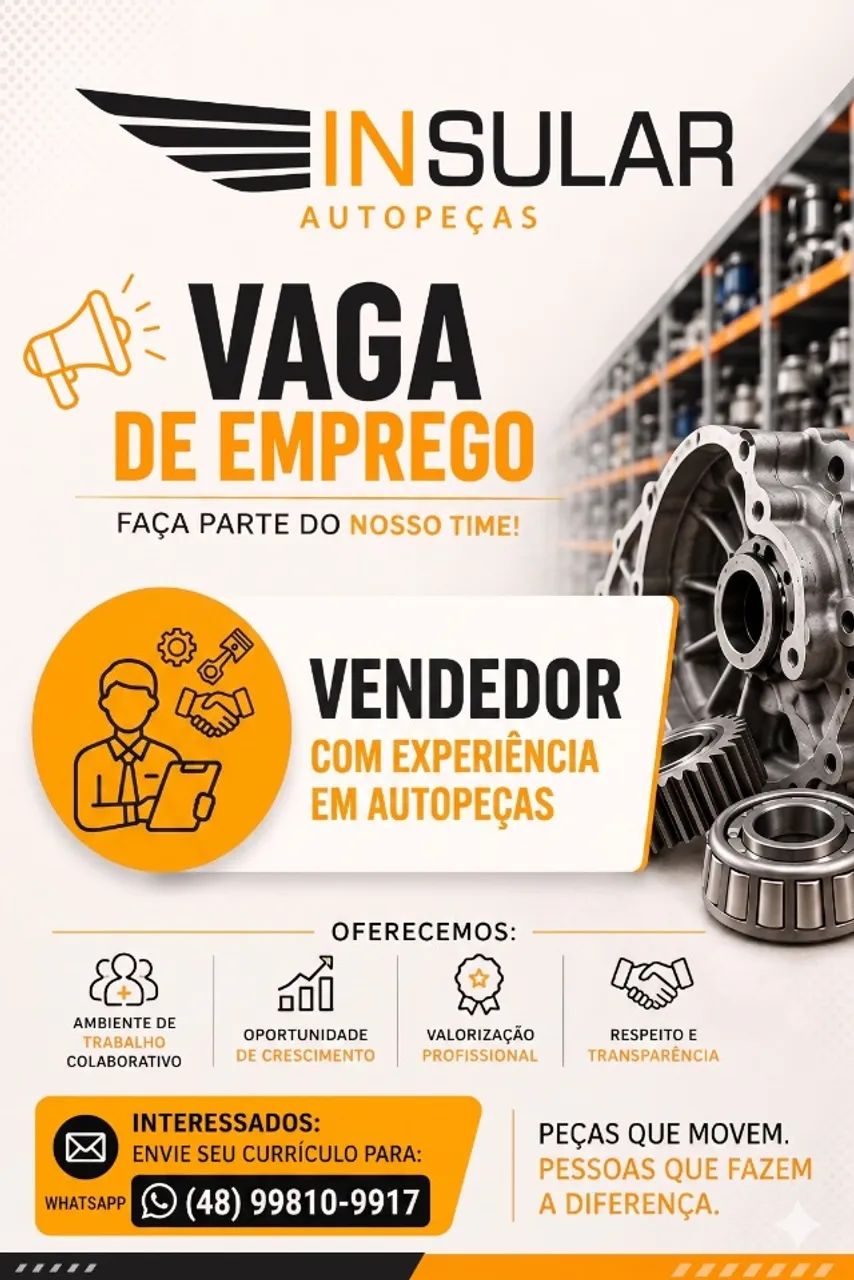 VAGA DE EMPREGO VENDEDOR DE AUTOPEÇAS COM EXPERIENCIA